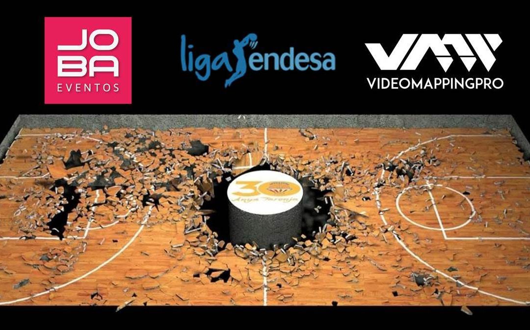 Espectacular videomapping en la Fonteta en la previa del tercer partido de las semifinales de la liga ENDESA entre el Valencia Basket y el Baskonia